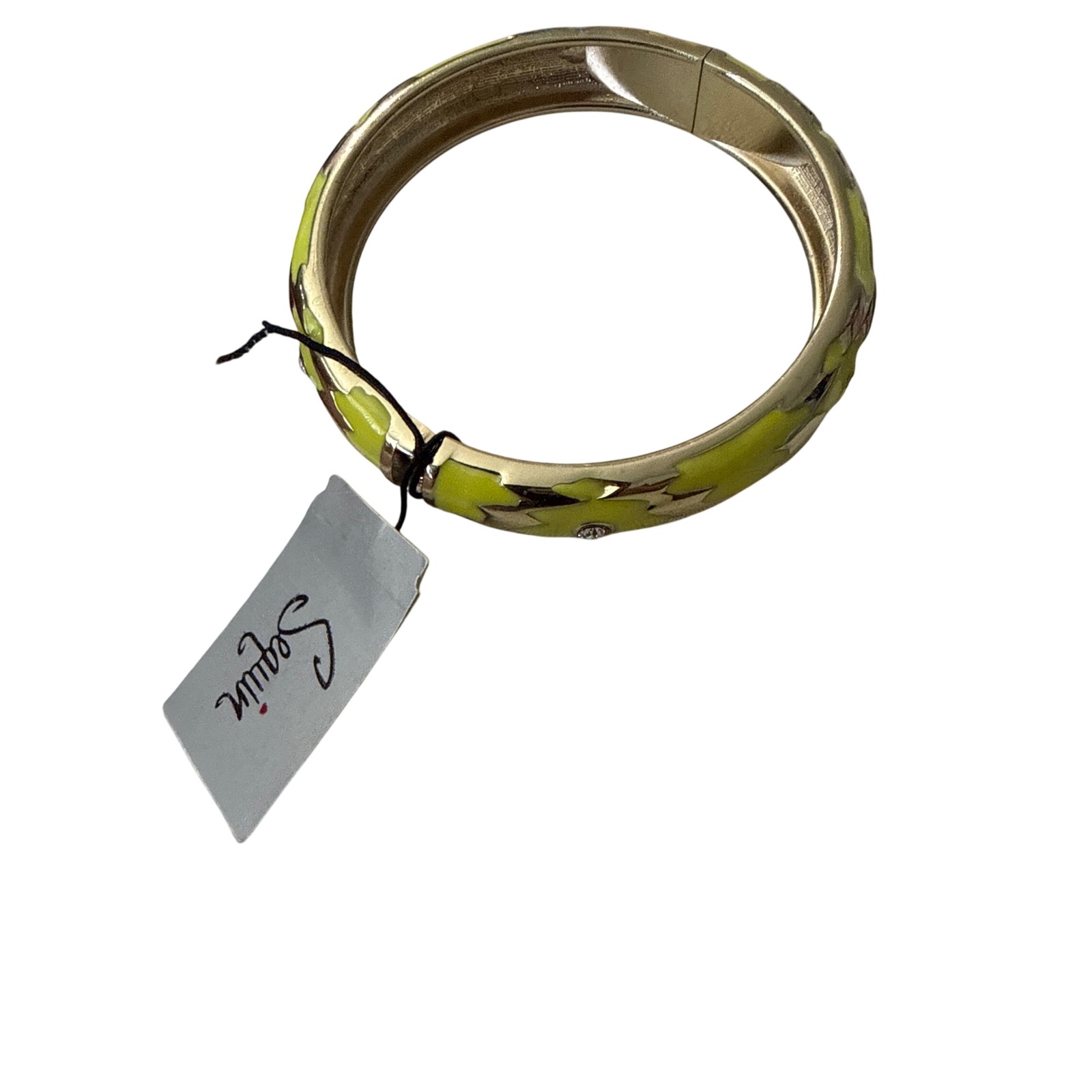 Sequin New York Lime Green Enamel Gold Tone Crystal Hinge Bangle Bracelet New